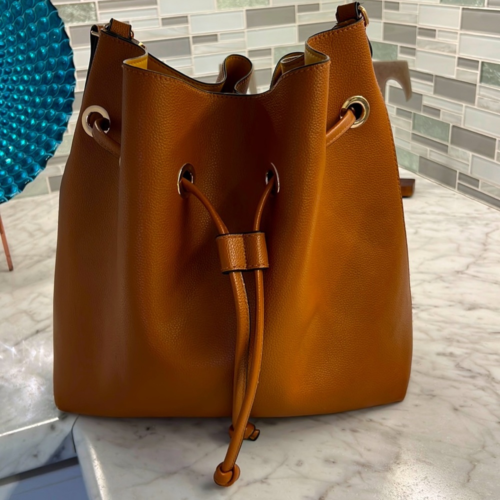 H&M faux leather drawstring purse
